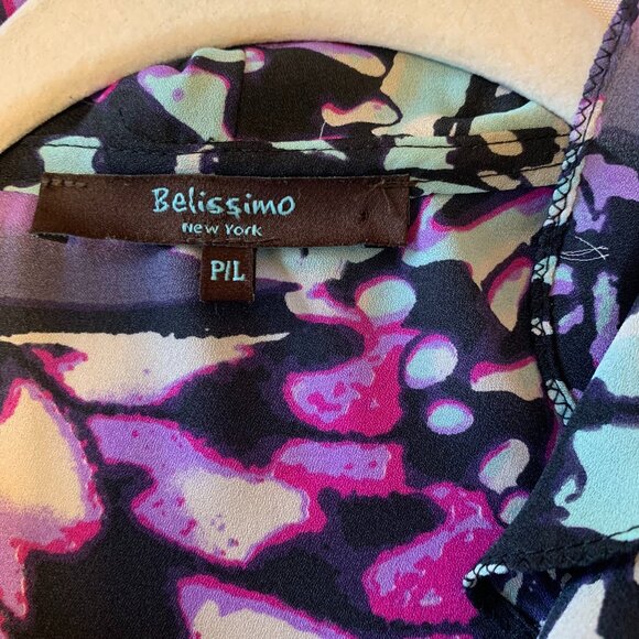 Belissimo New York Women Long Sleeve Multi Color Sheer Petite Large Blouse - Picture 7 of 11